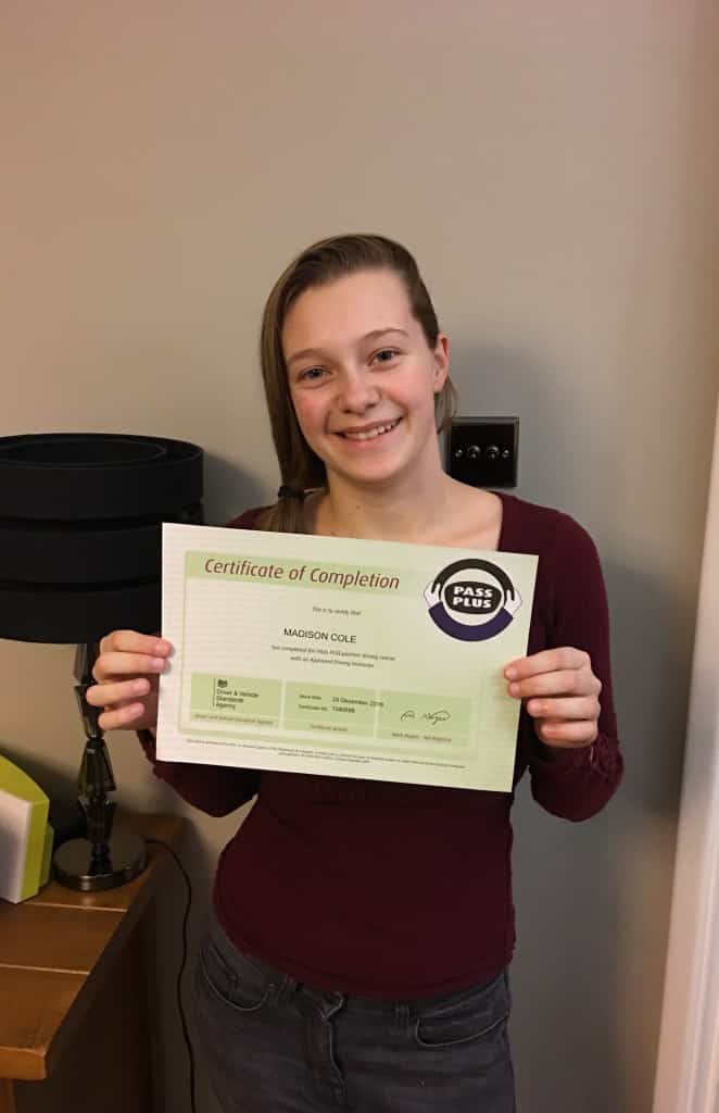 Madison Cole completed her Pass Plus Course